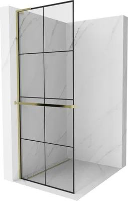 Produktbild von Mexen Kioto+ L Duschwand mit Regal Walk-in 70 x 200 cm, schwarzes Muster, gold