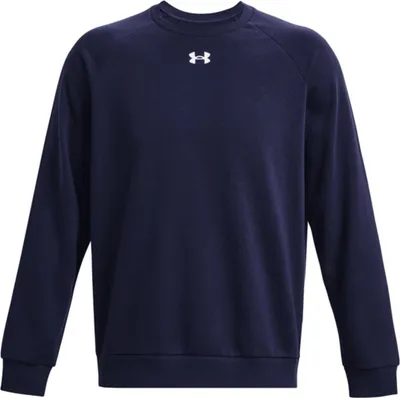 A navy blue Under Armour sweatshirt is shown against a white background.