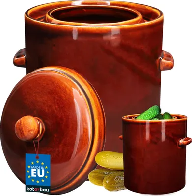 Produktbild von KOTARBAU® Gärtopf 10 L Braun Steinzeugtopf mit Hermetikdeckel Sauerkrauttopf Gurkentopf Einmachtopf Keramikfass mit Wasserrinne Steingut Steinzeuggefäß