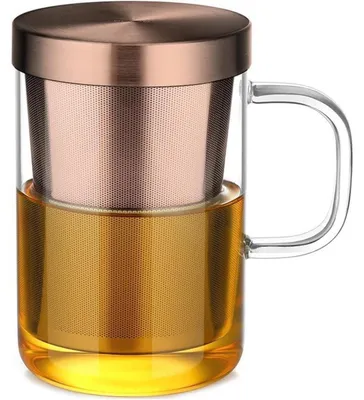Produktbild von Teeglas mit Sieb und Deckel 500 ml Borosilikatglas Bronze