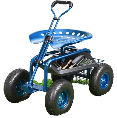 Produktbild von VEVOR Gartenwagen Rollstuhl mit Rädern, Gartenhocker zum Pflanzen, 360-Grad-Schwenksitz, Wagenroller mit Lenker und Werkzeugablage, Verwendung für Terrasse, Garten und im Freien, Blau, Blau