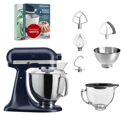Produktbild von KitchenAid 4,8 L 5KSM175 Artisan Küchenmaschine Glasset mit Glasschüssel Tintenblau
