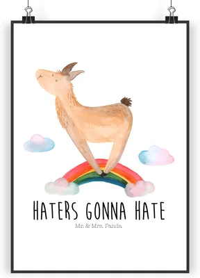 Produktbild von Mr. & Mrs. Panda Bild Lama Regenbogen DIN A3 - Weiß - Geschenk, Selbstständig, Lamas, Freiheit, Wandbild, wanddeko, drucke, kunstposter, Haters, Plakat