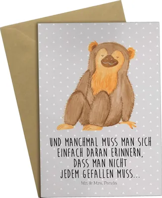 Produktbild von Mr. & Mrs. Panda Klappkarte Affe - Grau Pastell - Geschenk, weihnachtskarten, Glückwunschkarte, Respekt, Afrika, einladungskarten, hochzeitskarten, Selbstbewusstsein