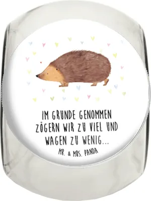 Produktbild von Mr. & Mrs. Panda Teedose Igel Herzen XL 2000ml - Weiß - Geschenk, Frischhaltedose, Herz, Vorratsbehälter, Vorratsdose Glas, Kaffeedose, Kuss, Leben, Bonboniere, keksglas