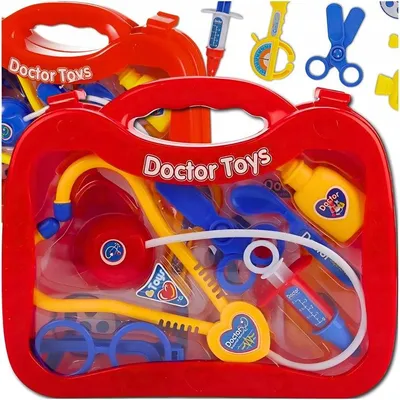 Produktbild von Arztkoffer Kinder Doktorkoffer Mit Licht Und Sound Stethoskop Spritze Thermometer Otoskop Zubehoer Koffer Set Ab 3 Jahren