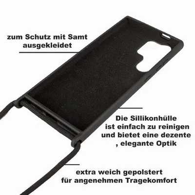 Produktbild von Handyhülle Schwarz mit Handykette Band für Samsung S26 Ultra Silikon Schutzhülle Case zum Umhängen
