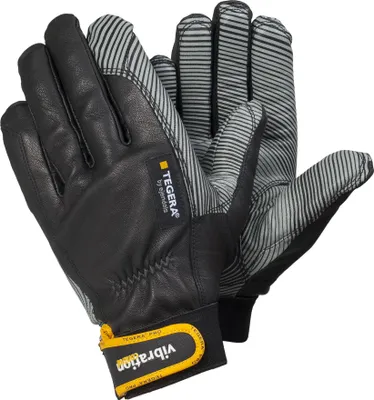 Produktbild von Ejendals TEGERA 9181, Werkstatthandschuhe, Schwarz, Gelb, Erwachsener, Erwachsener, Kratzresistent, Vibrationsbeständig, Latex, Leder, Polyurethan