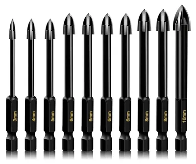 Produktbild von 10-teiliges Glas-Beton-Bohrer-Set 3-10 mm Sechskantschaft Wolframkarbid-Spitze für Ziegel, Kunststoff, Holz, Spiegel, Keramik