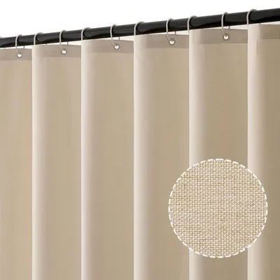 Produktbild von Duschvorhang aus strukturiertem Leinen, 120 x 200 cm, hellbeige, schwer,  wasserdicht, in Hotelqualität, aus Polyester, schimmelresistent, waschbar, mit 8 Ringen