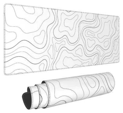 Immagine prodotto di Tappetino per mouse da gaming, bianco, topografico, 80x40 cm, antiscivolo, bordi cuciti, superficie liscia