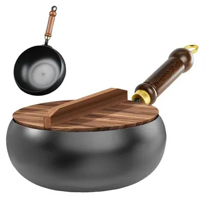 Immagine prodotto di Pentola con manico in legno, adatta per piani cottura a induzione, diametro 24 cm, in acciaio inossidabile
