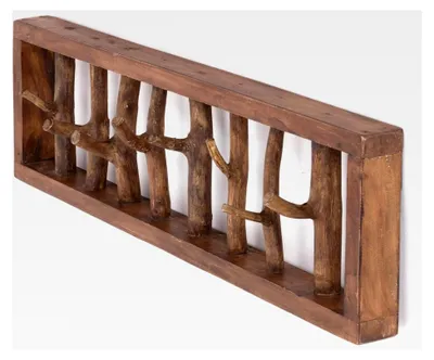 Produktbild von Wandgarderobe aus Recyclingholz | 80x22x12 cm (BxHxT), Shabby Chic | Kleiderhaken aus Ästen | Farbe: natur-vintage