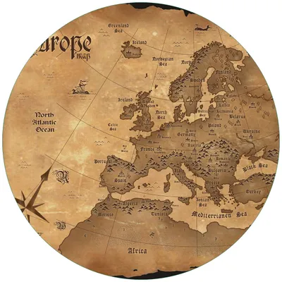 Produktbild von Wallario Premium Glasbild, freischwebende Optik, kräftige Farben, rund 50cm Durchmesser, Motiv Alte Weltkarte   Karte von Europa in englisch