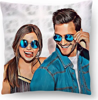 Produktbild von Personalisiertes FOTOGESCHENK (45x45 cm), Comic Foto-Kissen mit Foto & Text, Valentinstag (mit Füllung), Comic [091]