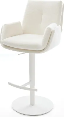 Produktbild von DELIFE Barstuhl Clea-Flex Bouclé Soft Beige Drehfuß höhenverstellbar Metall Weiß