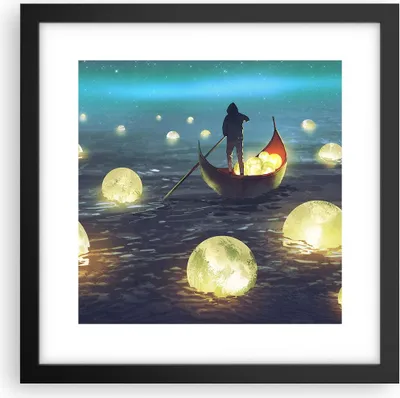 Produktbild von Gerahmtes Poster - Schwarzer Rahmen - Boot Wasser Märchen - 30x30 cm - Wand Bild - Wanddeko - Wandbilder - Kunstposter - Wandposter - Bilderrahmen - Bilder - Kunstdruck - Wandbild - P2BAC30x30-4002
