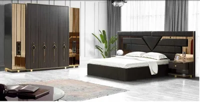 Produktbild von Stilvoll Schlafzimmer set Bett 2x Nachttische Kleiderschrank Nachttisch 4tlg