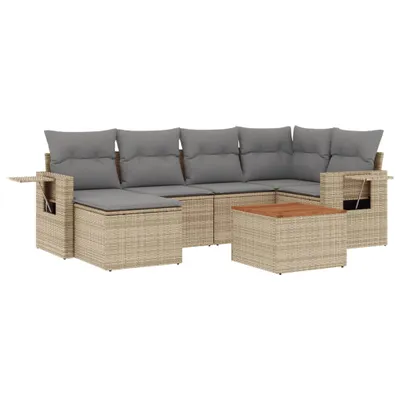 Zdjęcie produktu dla vidaXL 7-częściowa sofa ogrodowa z poduszkami Beżowy polirattan