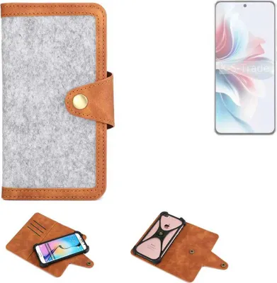 Produktbild von K-S-Trade Handyhülle kompatibel mit Oppo Reno11 A Schutzhülle Filz-Hülle Kunst-Leder hellgrau braun (1x)
