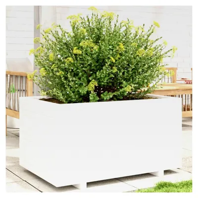 Produktbild von Pflanzkübel Weiß 90x60x49,5 cm aus massivem Kiefernholz, Hochbeet, Pflanzbeet, Blumenkasten, Blumentopf für Balkon, Garten, Terrasse