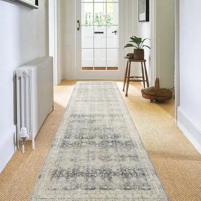 Produktbild von Unyqoos® Teppichläufer 60 x 300 cm – rutschfester Küchenläufer, weiche Mikrofaser, waschbar, Blumenmuster, Grau