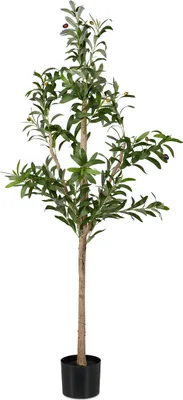 Obrázok produktu pre Relaxdays Umelý olivovník, výška 150 cm, plast, kameň, umelá rastlina, dekoratívny olivovník, umelý strom, zelená/hnedá