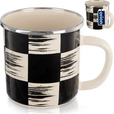 Produktbild von Orion Emaille-Becher Kaffeetasse Teetasse Trinkbecher Becher aus Emaille SCHACHBRETT 400 ml