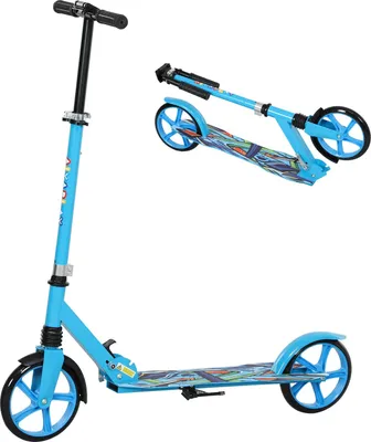 Image de Trottinette enfant pliable avec guidon réglable, 2 grandes roues, frein arrière, trottinette pour enfants à partir de 6-12 ans bleu Aosom