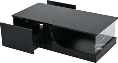 Produktbild von okwish Couchtisch mit Hochglanzoberfläche Beistelltisch aus MDF mit LED und Doppelschichtige Aufbewahrung,kaffeetisch Sofatisch mit 2 Schubladen,schwarz