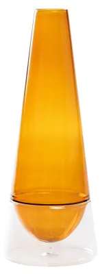 Immagine prodotto di Vaso Conosfera 100 in vetro borosilicato soffiato a mano, lavorazione tecnica Incalmo, design elegante color Ambra, oggetto decorativo d'arredo