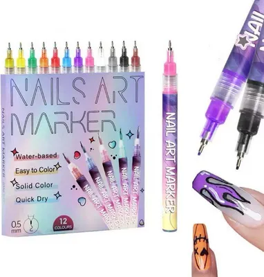 Produktbild von 12 Farben Nageldesign Stift Set - 0.5mm Feinspitze, Wasserdicht & Schnelltrocknend, Professionelles Malwerkzeug
