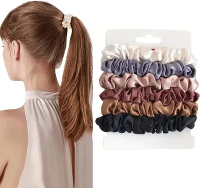 Produktbild von Set mit 6 Haargummis - Satin - Starke Haargummis - Elastische Haargummis - Damen