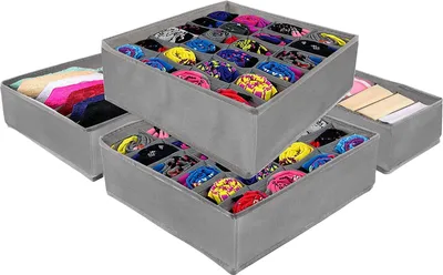 Obrázok produktu pre SPRINGOS Úložné boxy, rozdeľovače zásuviek, 24 buniek na organizovanie ponožiek, kravát, spodnej bielizne, drobné doplnky, skladacie (sivé)