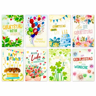 Produktbild von Glückwunschkarten Geburtstag 100 Stück 8 Motive