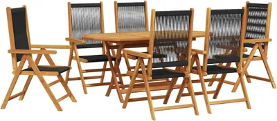 Image de Ensemble de salle à manger pour jardin 7 pcs Noir