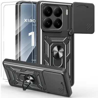 Image de Coque + 2 Verres Trempés pour Xiaomi 15, Coque Noire Antichoc avec Protection Caméra