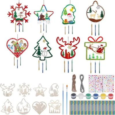 Produktbild von Windspiel Weihnachtsdeko, 24-teilig, Holz, DIY Set für die Weihnachtszeit