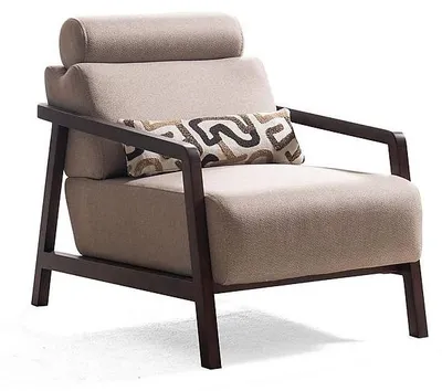 Immagine prodotto di Poltrona imbottita beige Designer Struttura in legno Soggiorno Seduta in tessuto