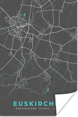 Produktbild von MuchoWow® Poster Karte - Stadtplan - Euskirchen - Deutschland - Blau 40x60 cm - Plakate für die Wand - Poster Babyzimmer