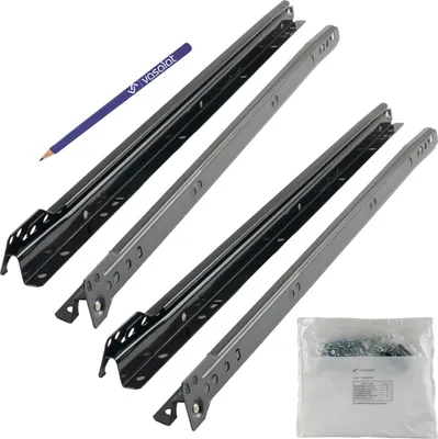 Produktbild von vasalat Rollschubführung Schubladenschienen 600mm Teilauszug Schienen für Schubladen, Schubladenauszüge für die aufliegende Montage, Stahl schwarz 2 Paar