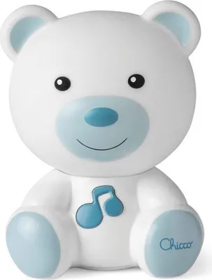 Produktbild von Chicco Bär-Nachtlicht, Traumlicht, tragbare Bär-Lampe mit klassischer Musik und beruhigenden Klängen, zwei sich entwickelnde Modi, tragbares Nachtlicht und Orientierungslicht, 0 Monate +, hellblau