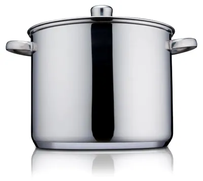 Produktbild von Kochtopf 26 cm, 10 Liter Induktion, Edelstahl unbeschichtet mit Glasdeckel | Suppentopf, Großraumtopf, Gemüsetopf | spülmaschinengeeignet, für alle Herdarten geeignet