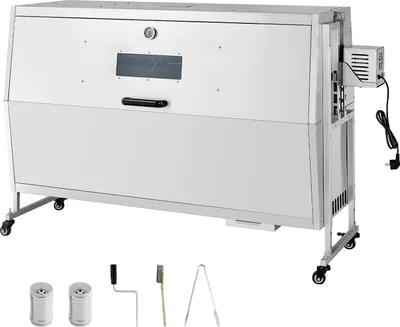 Produktbild von SucceBuy Drehspießgrill 38 W Holzkohlegrill (132 cm Grilllänge) mit 60 kg Tragkraft, Rädern, 4-facher Höhenverstellung & Deckel, Edelstahl-Elektrogrill-Set für Camping