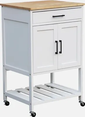 Immagine prodotto di Carrello da cucina in legno di gomma con 2 ripiani, 56cm , Bianco