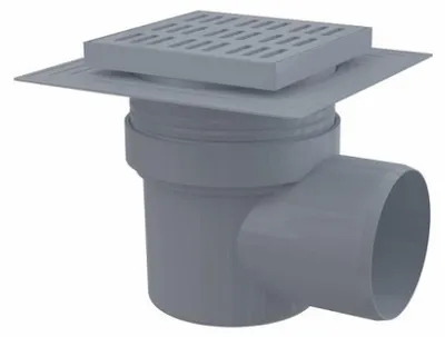 Obrázok produktu pre Podlahová vpusť bočná DN110, mriežka šedá 150mm, vodná uzávera
