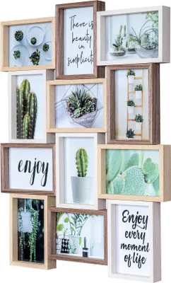 Produktbild von Bilderrahmen Collage BxH 59x45cm 12 Fotos 10x15cm Natur Eiche Holz Glas Galerie