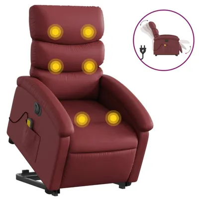 Image de vidaXL Fauteuil de massage avec releveur électrique vin rouge similicuir