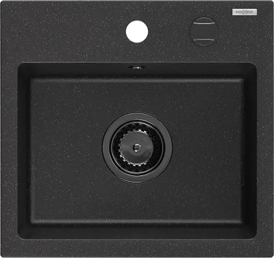 Image de Evier en granit Milo 1 435 x 410 mm, noir/argent métallisé, + siphon noir (6505441000-73-B)