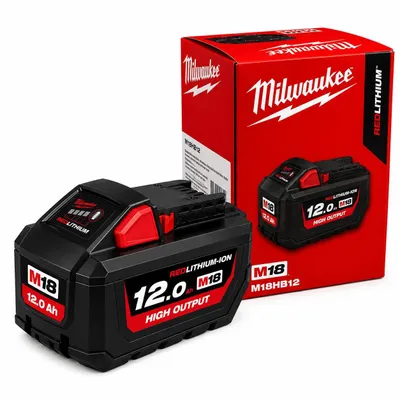 Produktbild von Ersatzakku 18V 12,0Ah Li-Ion kompatibel mit Milwaukee M18 Akku-System – Hochleistungsakku mit Ladeanzeige